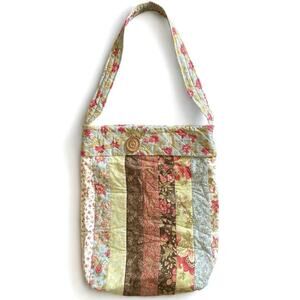 Handmade Cottagecore Quilted Patchwork Tote Bag 20x16" Peasant Hippie Festival